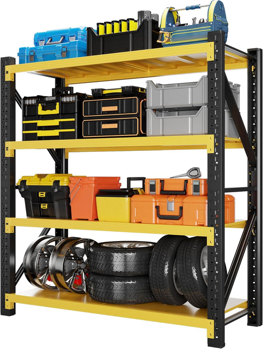 4000LBS Garage Shelving 48" W Garage Shelving Heavy Duty 4-Tier Metal Storage Shelves Adjustable Shelf Unit Storage Rack for Basement Supermarket Warehouse 48" W x 20" D x 78" H Yellow