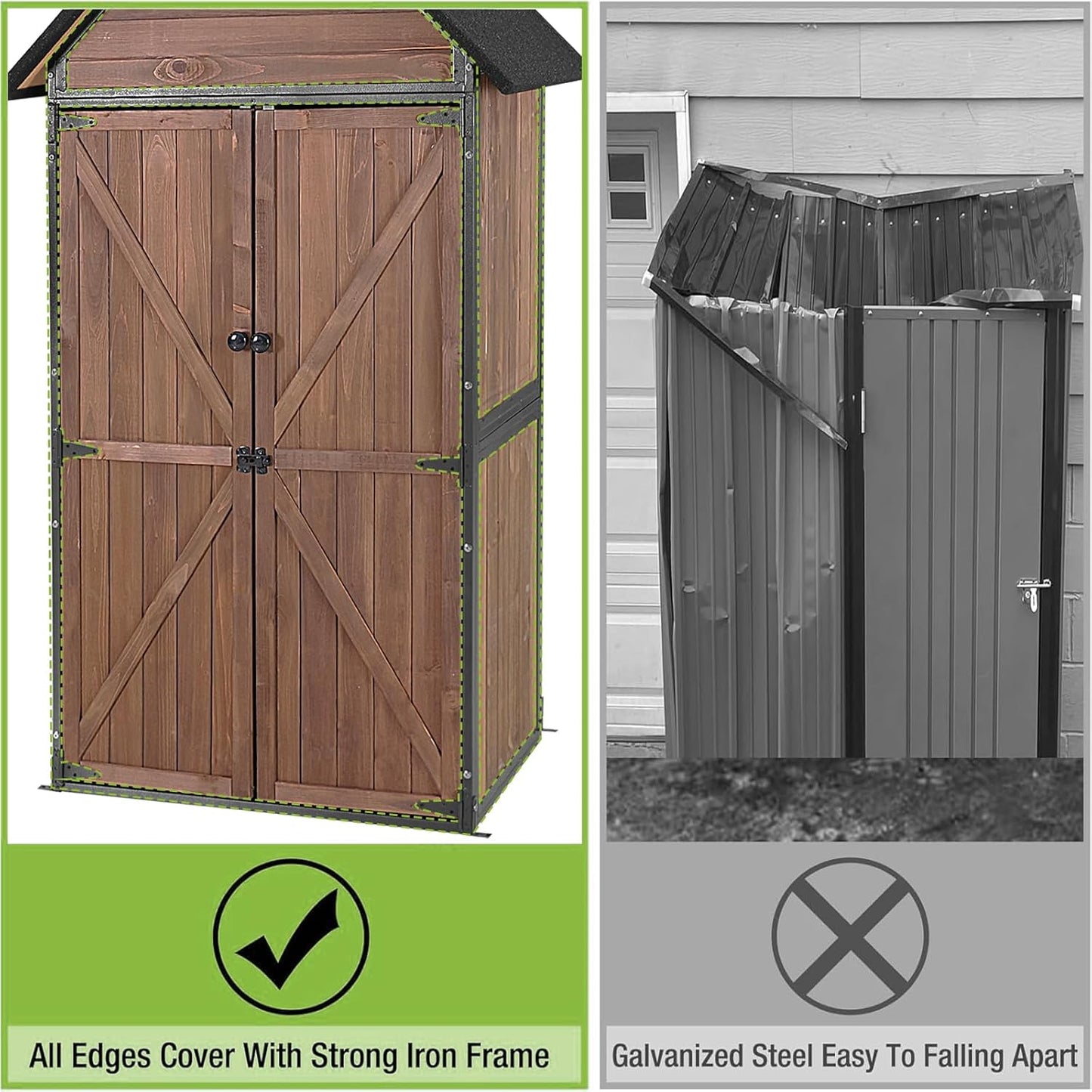 Outdoor Storage Shed Cabinet Strong Iron Frame Surrounding Garden Tool Storage with Adjustable Shelfs,Large Space