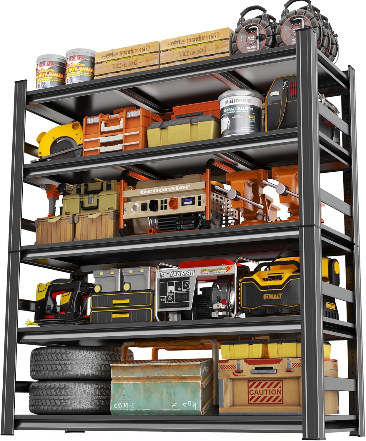 48" W Garage Shelving 3800Lbs Storage Shelves Heavy Duty 5 Tier Adjustable Metal Shelving Unit Garage Shelves for Basement, Warehouse, Commercial 48" W X 78" H X 18" D, Black