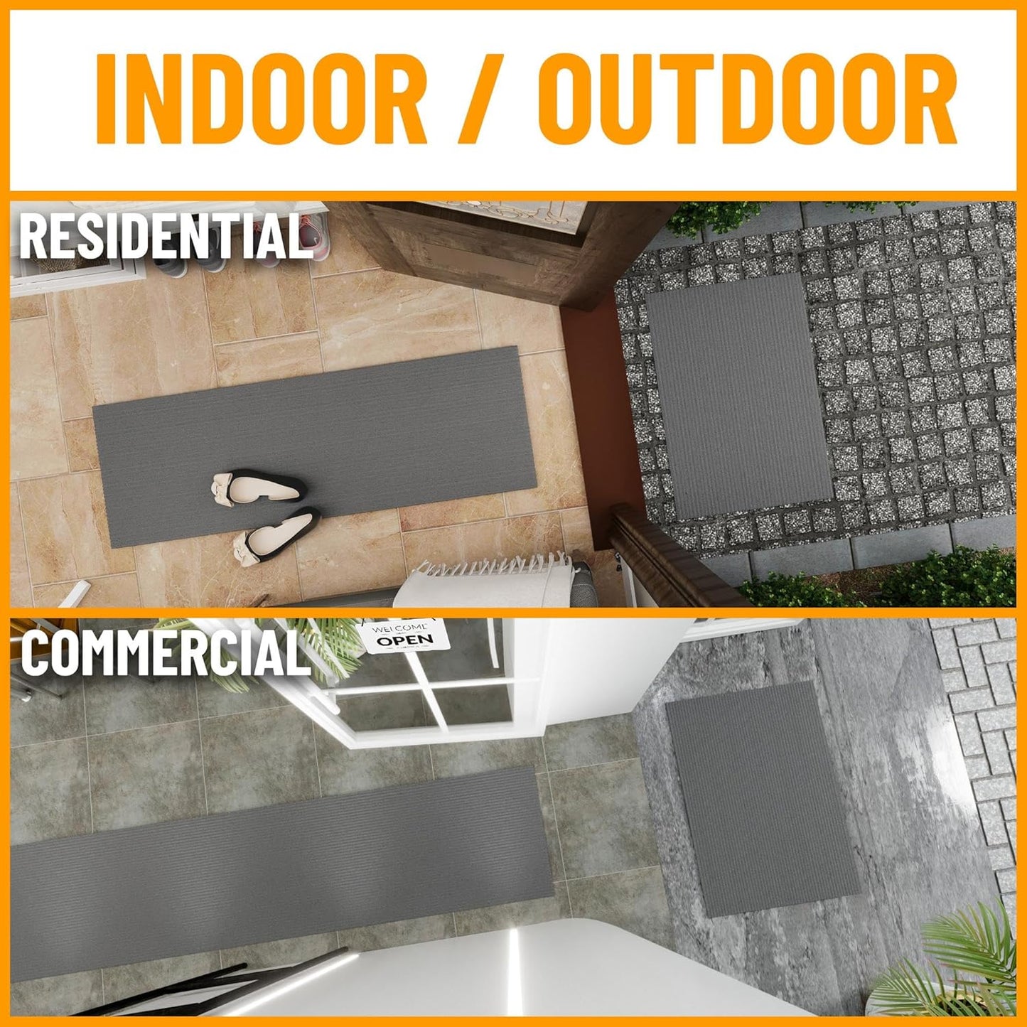 Ottomanson 6'6" x 24' Hallway Runner with Scraper Pile - Extra Durable Non-Slip Rug Mat for Indoor & Outdoor Use - Ideal for Kitchen, Entryway & Garage - High-Traffic Carpet, Gray