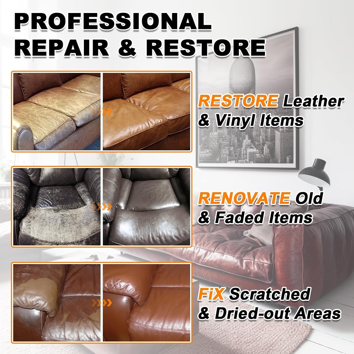 12oz Leather Recoloring Balm & 3.4oz Mink Oil Leather Conditioner kit,Tan Leather Color Repair Kits for Couches, Leather Couch Paint Scratch Repair for Furniture Car Sofa Shoes Leather Dye