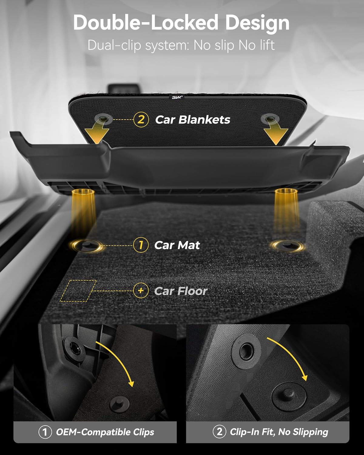 3W Floor Mats & Cargo Liner – Full Set (1st, 2nd & 3rd Row with Carpet) for Jeep Grand Cherokee L 2021-2025(Only for 6 Seat), Custom Fit TPE, All-Weather Waterproof,Black