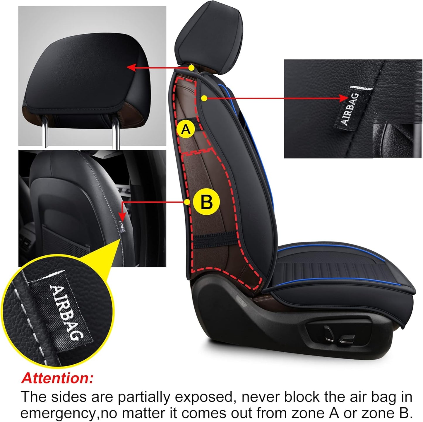 LINGVIDO Car Seat Covers, Breathable and Waterproof Faux Leather Automotive Seat Covers for Cars SUV Truck Sedan,Universal Anti-Slip Seat Cover with Backrest (Front Seat, Black-Blueline)