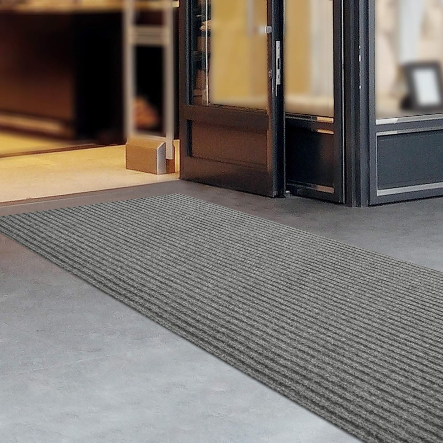 iCustomRug Spartan Weather Warrior Indoor/Outdoor Utility Ribbed Carpet Runner with Non-Slip Thermoplastic Rubber Backing, 3ft X 76ft in Grey