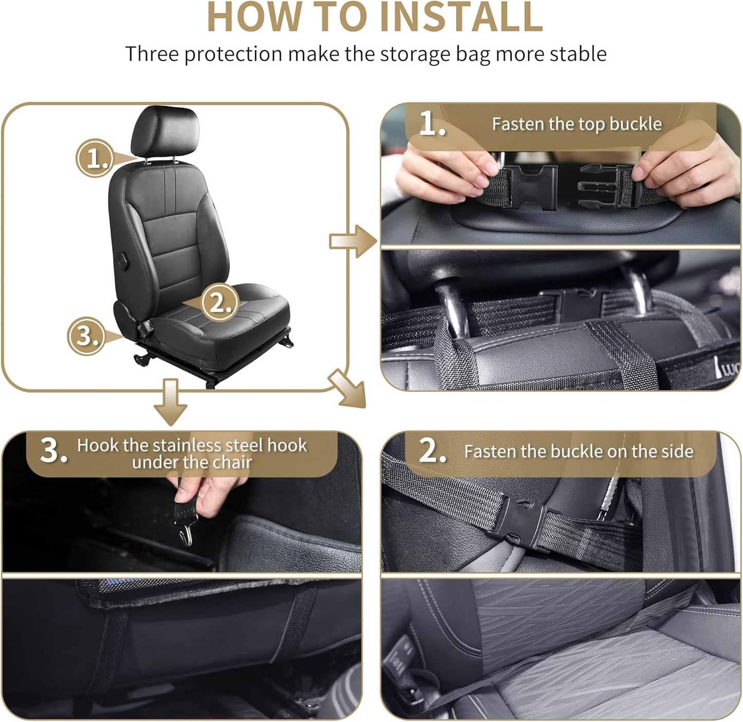 LUCMO Car Backseat Organizer with Tablet Holder,6 Storage Pockets Car Storage Organizer with Foldable Food Tray,Protectors Kick Mats Travel Accessories-Black