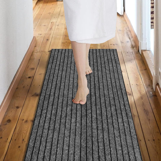 Custom Size Backed Non-Slip Area Rugs Runner, Easy Clean, Waterproof Runner Rugs for Hallway Entryway, Kitchen, Laundry, 3FT x 6FT, Gray Stripe