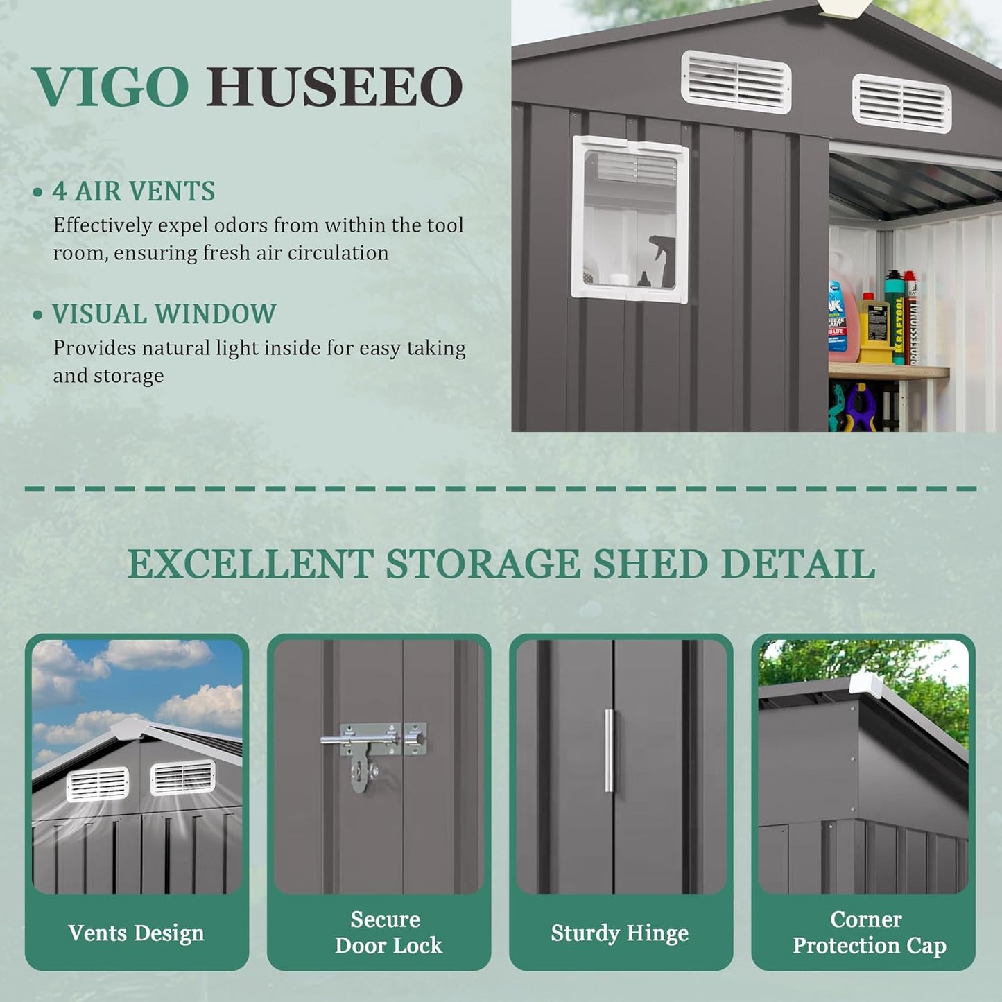 6x3.6FT Outdoor Storage Shed, Galvanized Steel Garden Shed with Lockable Door & Window, Waterproof Metal Tool Storage for Garden, Backyard, Patio, Lawn(Peak Roof)