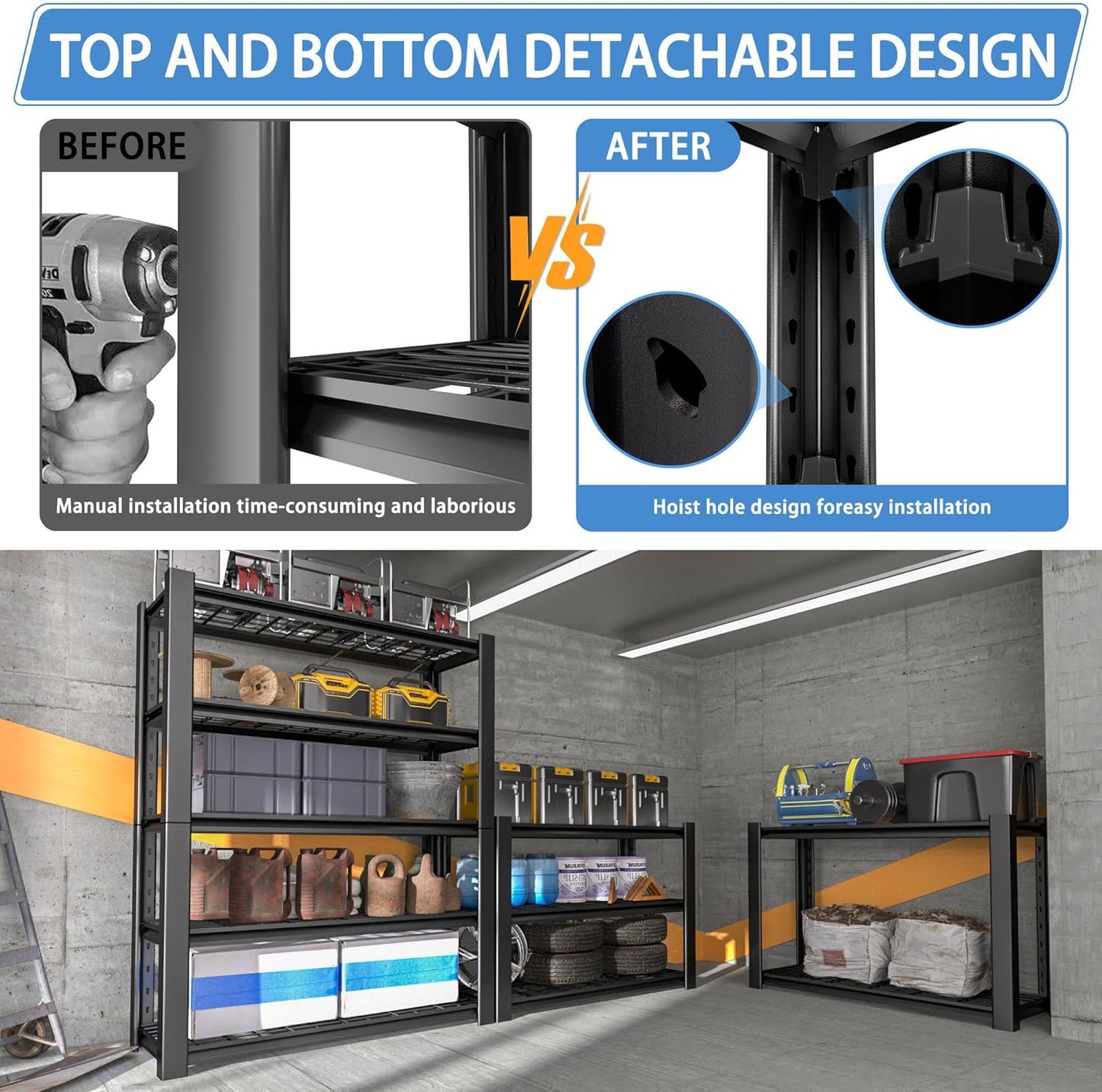 5-Tier Heavy Duty Garage Shelving Unit with Wire Shelves,3000 LBS Capacity Metal Storage Rack 72"H x 48"W x 20"D,Adjustable Boltless Steel Shelves for Garage,Basement,Pantry,Warehouse.3 Pack