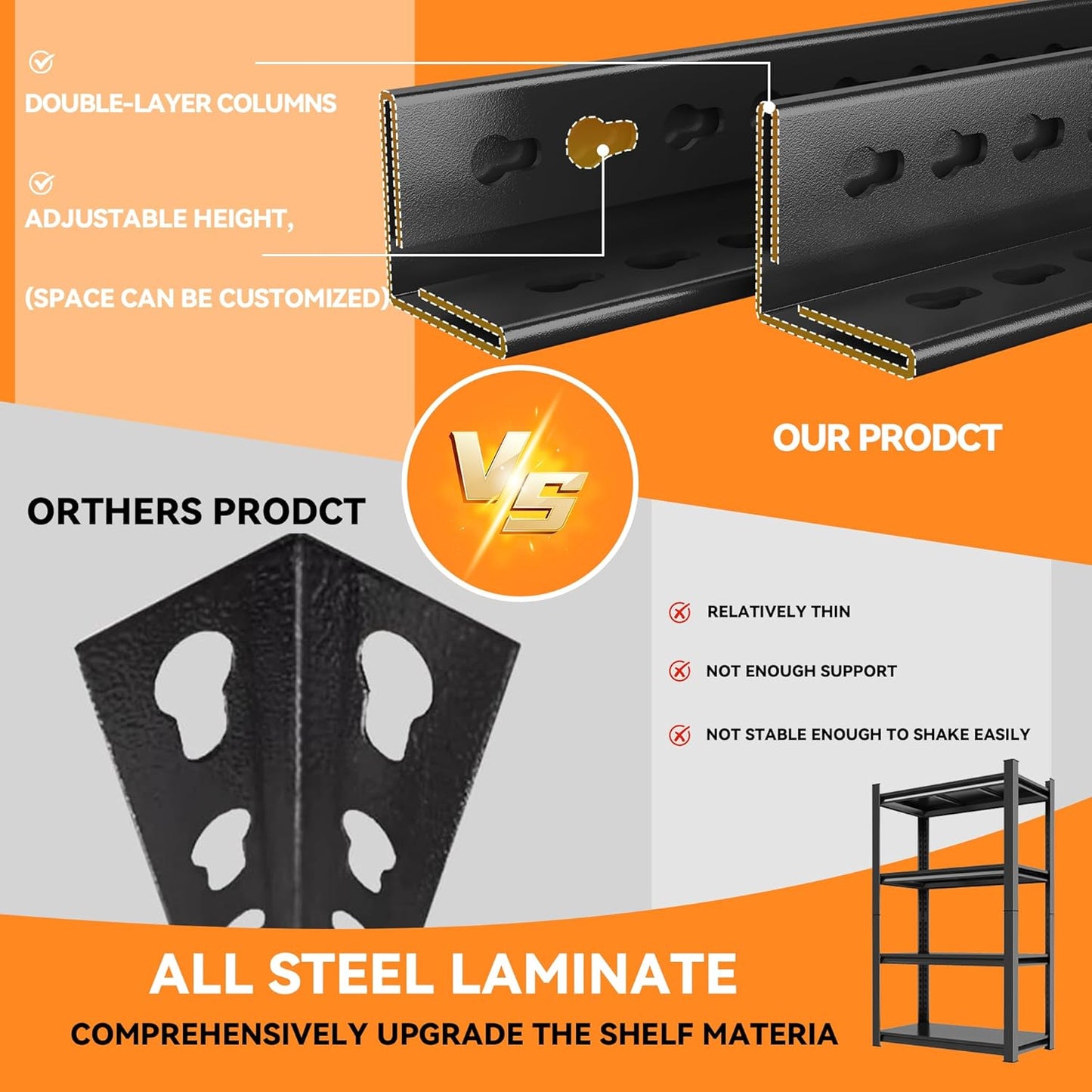 59"H Garage Shelving Heavy Duty Rack, 2400 LBS Extra Large Capacity 4 Tier Adjustable Storage Shelves, Metal Industrial Shelf Units for Garage, Basement and Warehouse, 59"H×27.6"W×13.8"D, Black