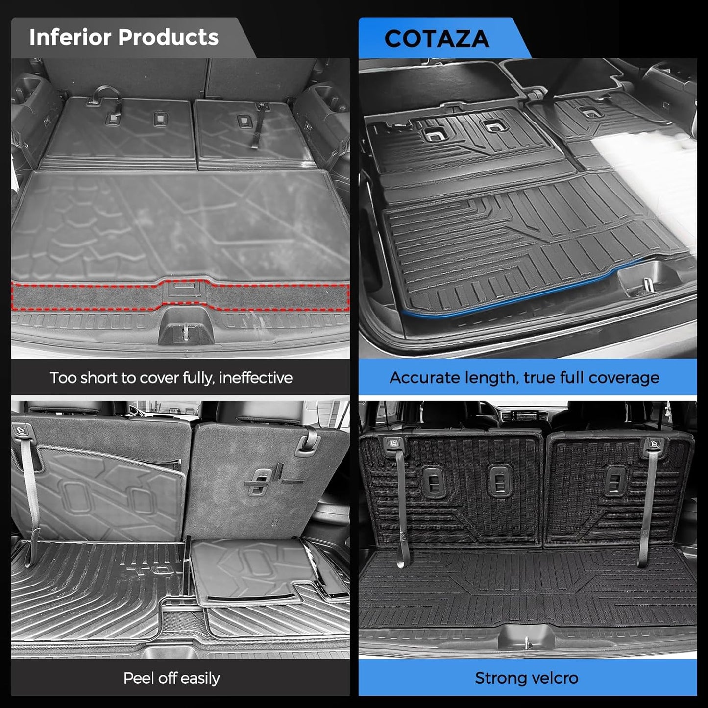 Car Floor Mats for Honda Pilot 2016-2022 8 Seats (No Elite Models), Accessories for Honda Pilot 2016-2022, All Weather Black Rubber Liners for Cars, Custom Fit Trunk Mat Back Seat Cover, 4PCS