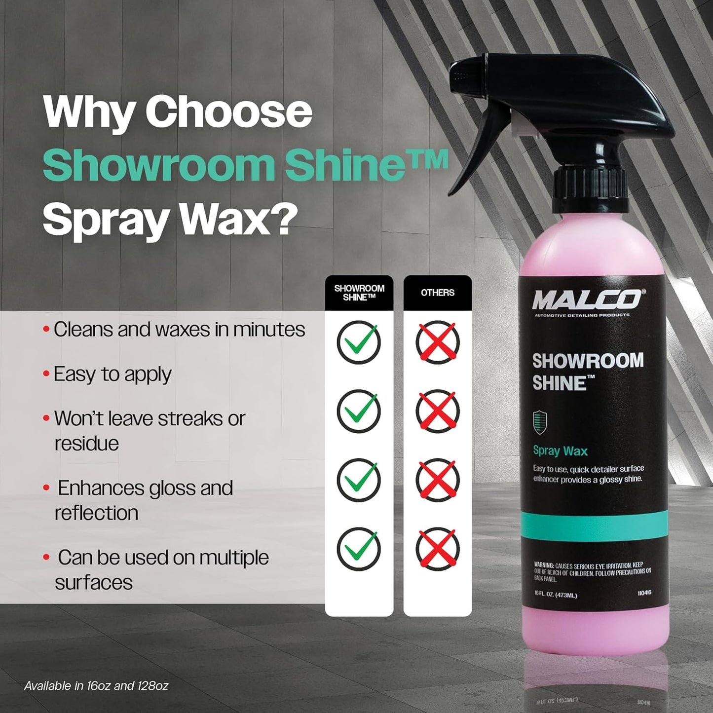 Malco Showroom Shine Spray Car Wax – Best Car Wax Spray for Professional Finish/Easy to Use Instant Detailer/Cleans and Waxes Painted Surfaces, Metal and Glass / 16oz. (110416)