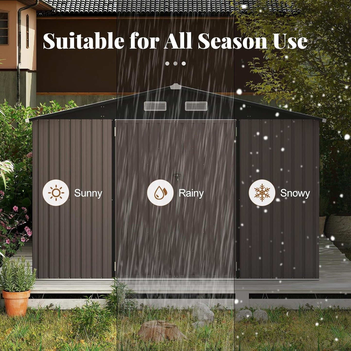 Goplus 10 x 14 FT Outdoor Storage Shed, Large Garden Tool House w/Improved Windproof Metal Structure, 4 Vents, Lockable Door, Waterproof Utility Tool Organizer for Backyard, Lawn, Patio