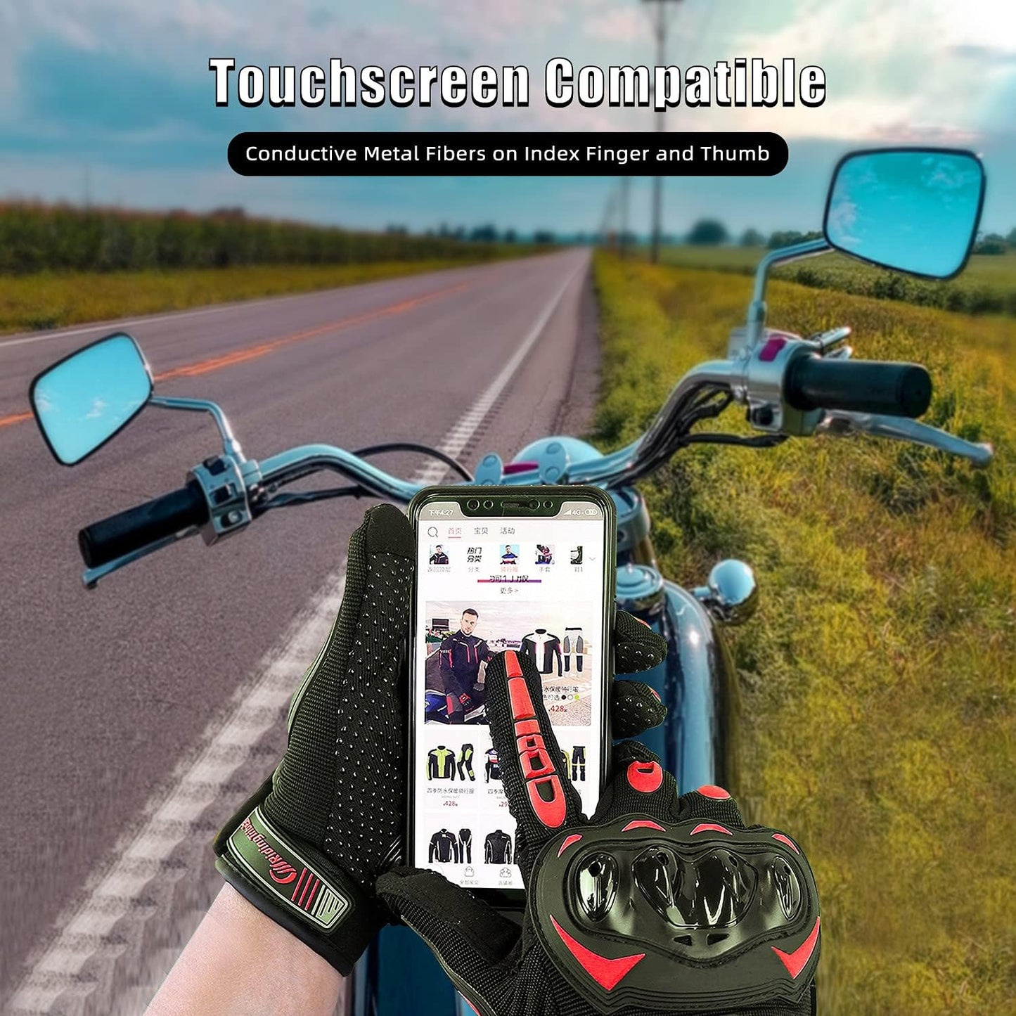 Motorcycle Gloves for Men and Women Full Finger Touchscreen Mountain Dirt Bike Gloves for Powersports BMX ATV MTB Driving Motocross Cycling Gloves(XL, Red)