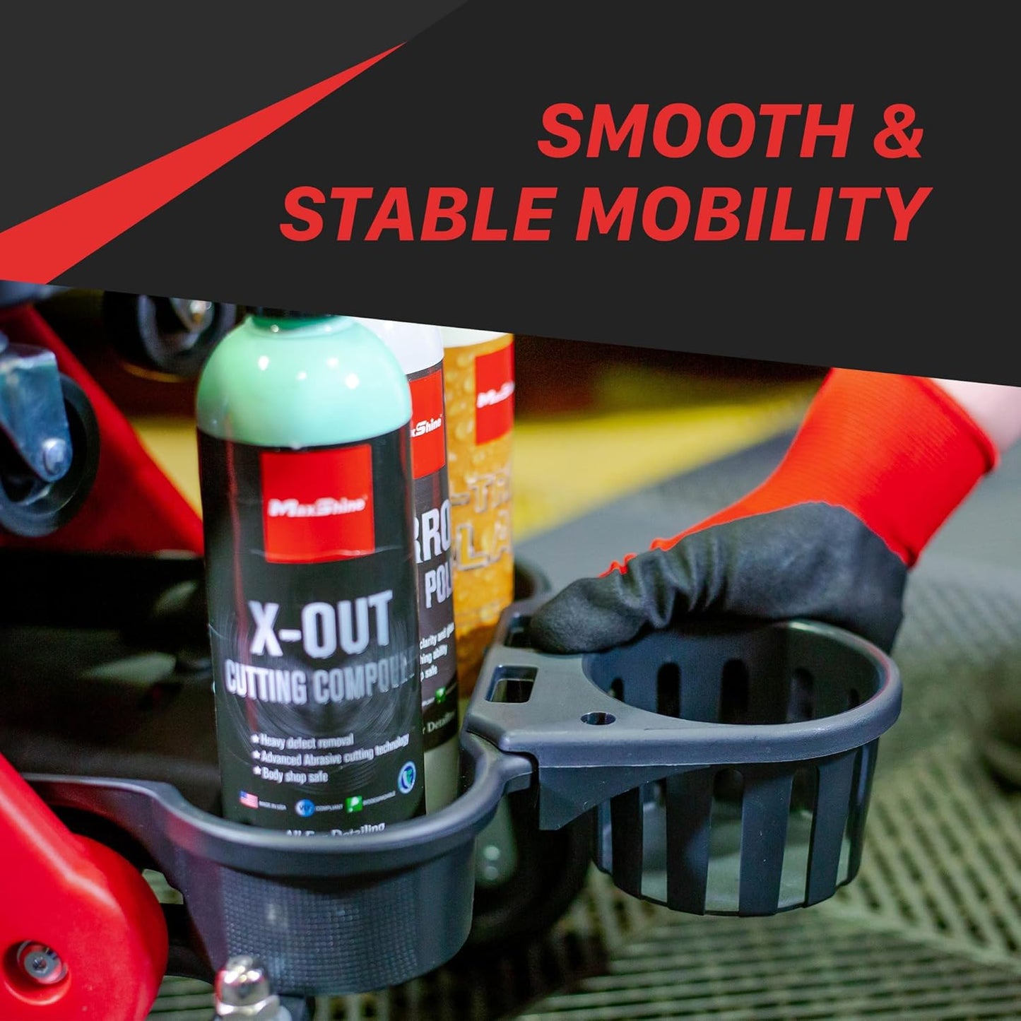 Maxshine Creeper II Detailing Creeper Seat | Complete Set, Black, Polyethylene, Steel Frame | Modular Design, Removable Cushion, 4" Wheels | Rolling Creeper for Car Detailing