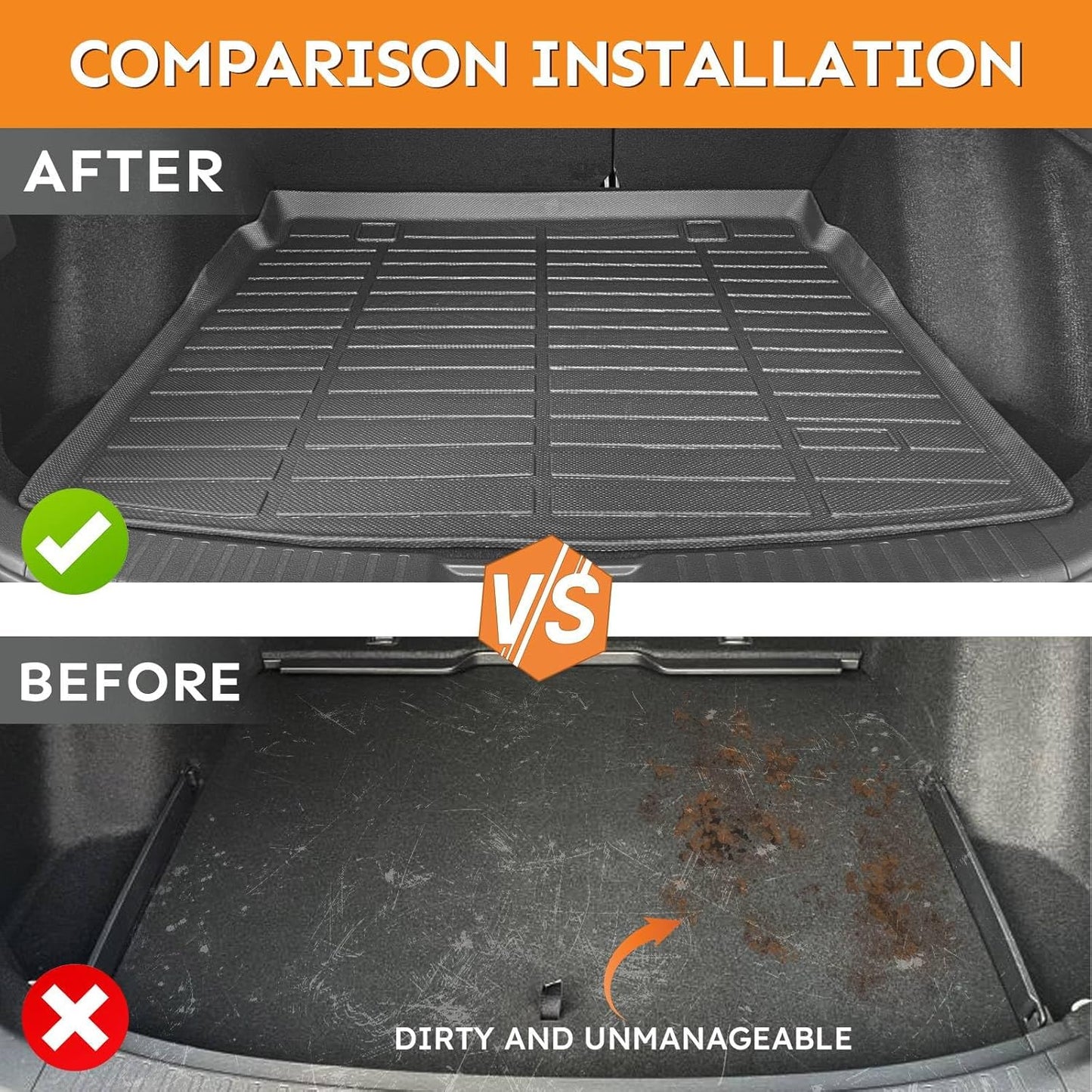 Binmotor-All Weather Car Floor Mats and Cargo Liner Set for Nissan Leaf 2018-2025, 2 Rows with Cargo Mat Set, TPE Rubber Liners for Nissan Leaf Accessories Mats Trunk Liner Mat-Black