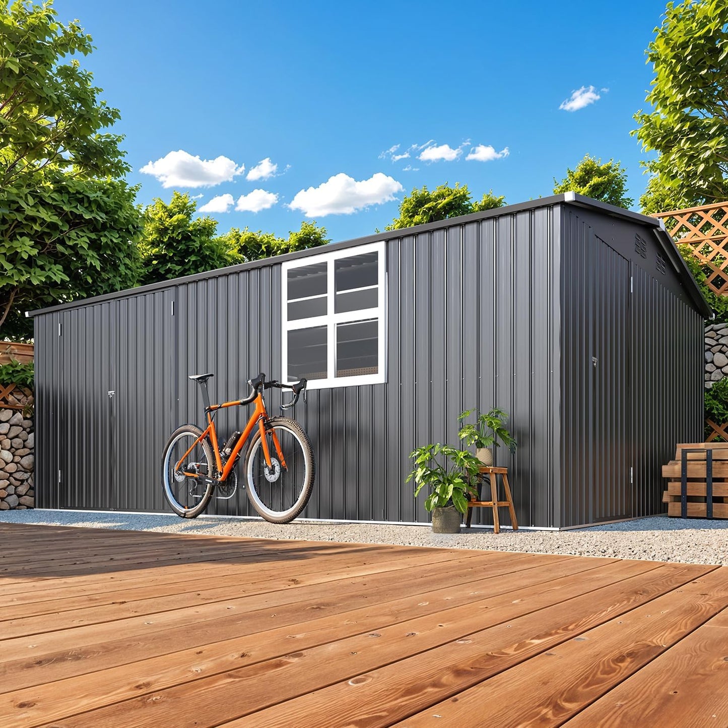AECOJOY 16' x 12' Outdoor Storage Shed, Large Metal Sheds & Outdoor Storage Clearance 12x16 with Windows, Steel Backyard Shed, Utility Tool Storage for Garden, Patio, Outside use in Dark Grey
