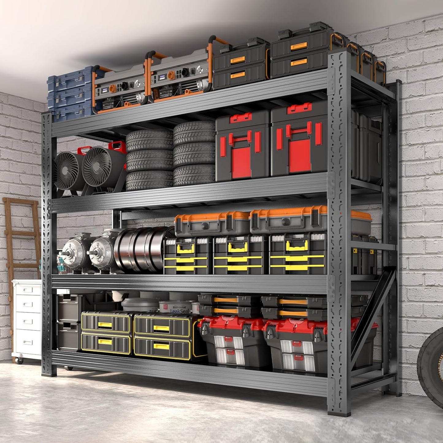 Metal Garage Shelving Heavy Duty, 4-Tier Adjustable Wire Storage Garage Shelves, 6000 LBS Loads Industrial Shelving Units for Garages, Warehouses, Kitchen, Black, 59" W x 24" D x 59" H, 2 Pack