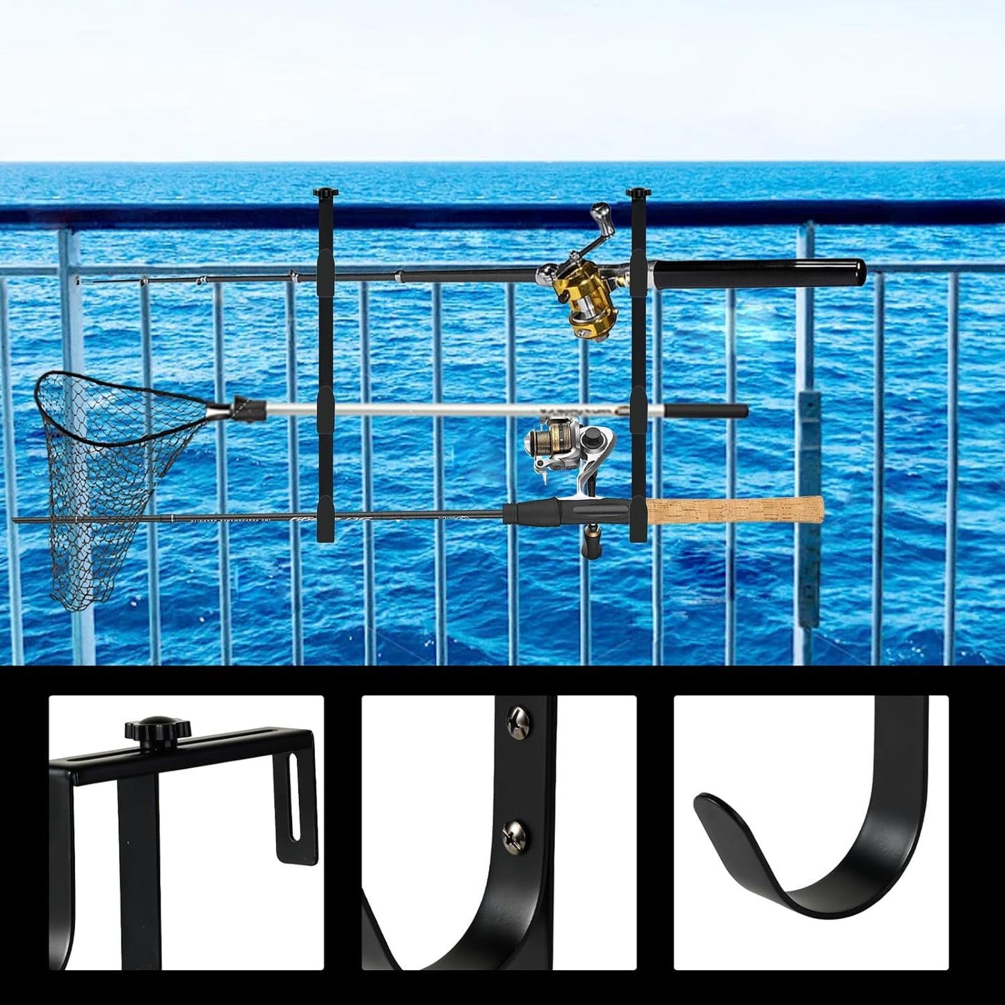 2Pcs Black Pool Pole Hangers, Adjustable Heavy Duty Swimming Pool Fence Hooks for Pool Equipment, Skimmers, Leaf Rakes, Nets, Brushes, Vacuum Hose, Garden Tool Organizer