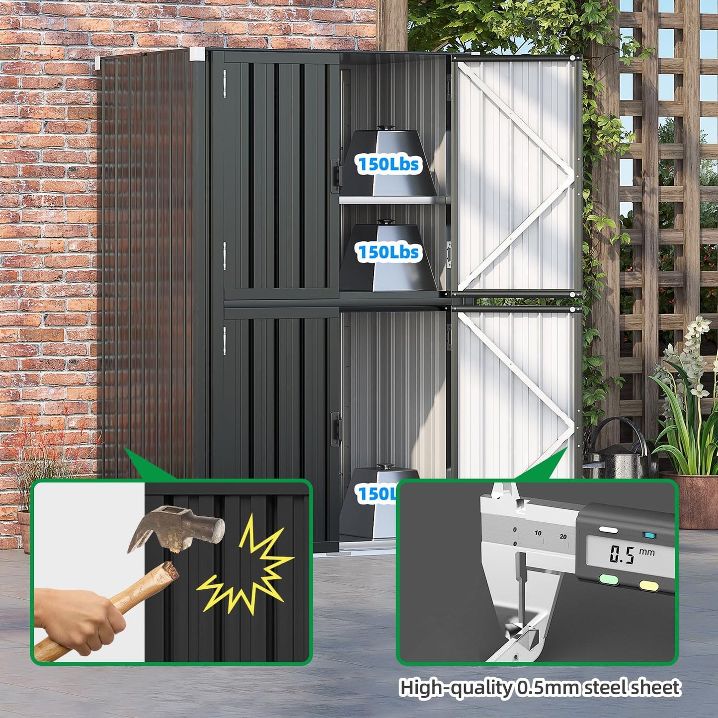 AECOJOY Outdoor Storage Cabinet Waterproof with Shelves, Dark Grey Lockable Vertical Outdoor Cabineyt, Large Storage Shed Tall Weatherproof Outdoor Cabinets Garden Sheds & Outdoor Storage Clearance