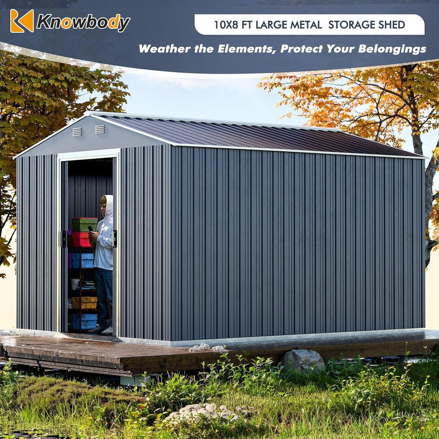 Metal Shed 8x10x6 FT - Steel Tool Storage with Sliding Door and Air Vents - Outdoor Bike Shed for Garden, Backyard, Patio - Utility Storage Solution
