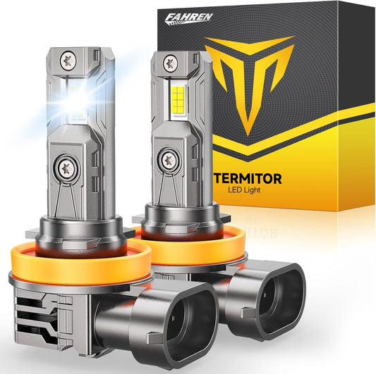 FAHREN H11/H9/H8 light Bulb, [Upgraded & Brightest] 𝟒𝟔𝟎𝟎𝟎𝐋𝐌 𝟗𝟎𝟎% Super Bright Bulb 1:1 Mini Size No Adapter Required,6500K White, Non-Polarity Plug and Play H11 Fog light bulbs, Pack of 2