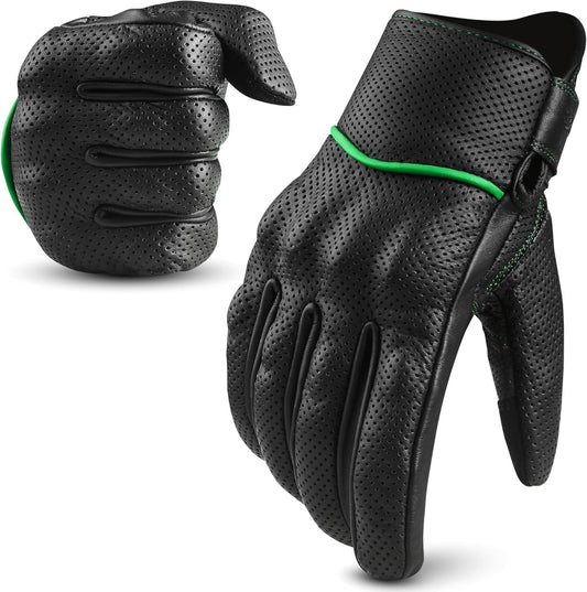 aasportx Motorcycle Gloves - Men's Leather Motorbike Gloves with Touchscreen Function - Non-Slip Pads for Men & Women