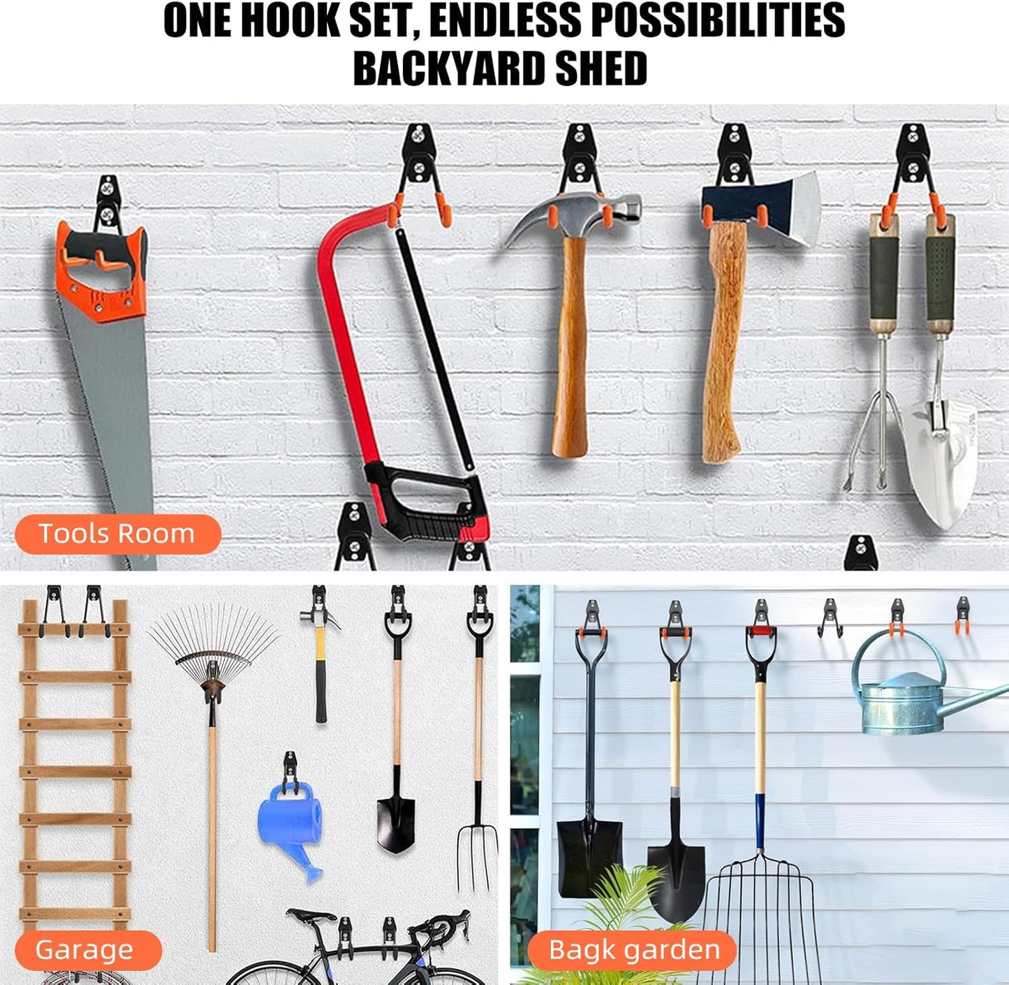 Garage Hooks, 12 Pack Wall Hooks for Hanging Heavy Duty Ladders, Bikes, Tools Ideal for Garage, Garden, Basement Utility Room Storage (Black)