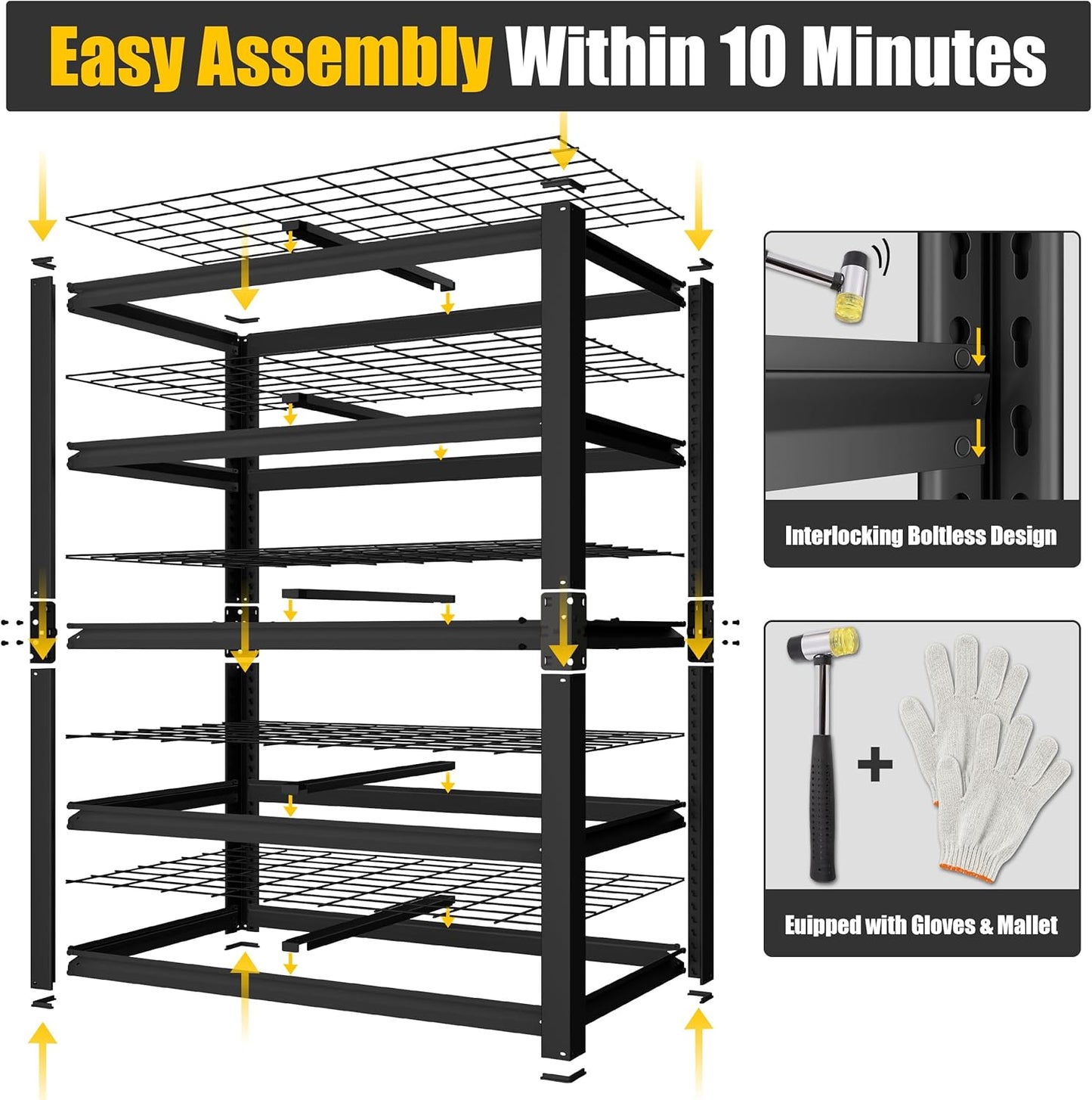 PrimeZone Heavy Duty Storage Shelves - 48" W X 18" D X 72" H Adjustable Garage Wire Shelving Unit, 5 Tier Industrial Metal Shelf Standing Utility Rack for Warehouse, Pantry, Basement, Black, 2 Pack
