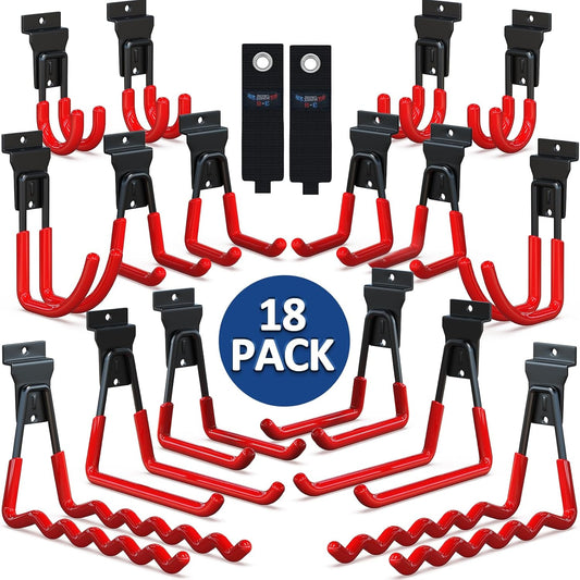 3-H Slatwall Accessories 18 Pack, Slatwall Hooks & Hangers Multi Sizes, Slat Wall Heavy Duty for Space Saving Used as Proslat Accessories with Slatwall Panel(Red)