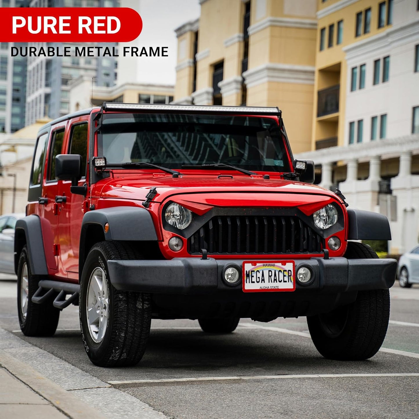 Premium Slim Red License Plate Frames – 2 Pack, Rust-Free Stainless Steel, Street Legal & Rattle-Free, Universal Fit with Screw Covers, Sleek Thin Metal Front & Rear Car Tag Holders for Men & Women