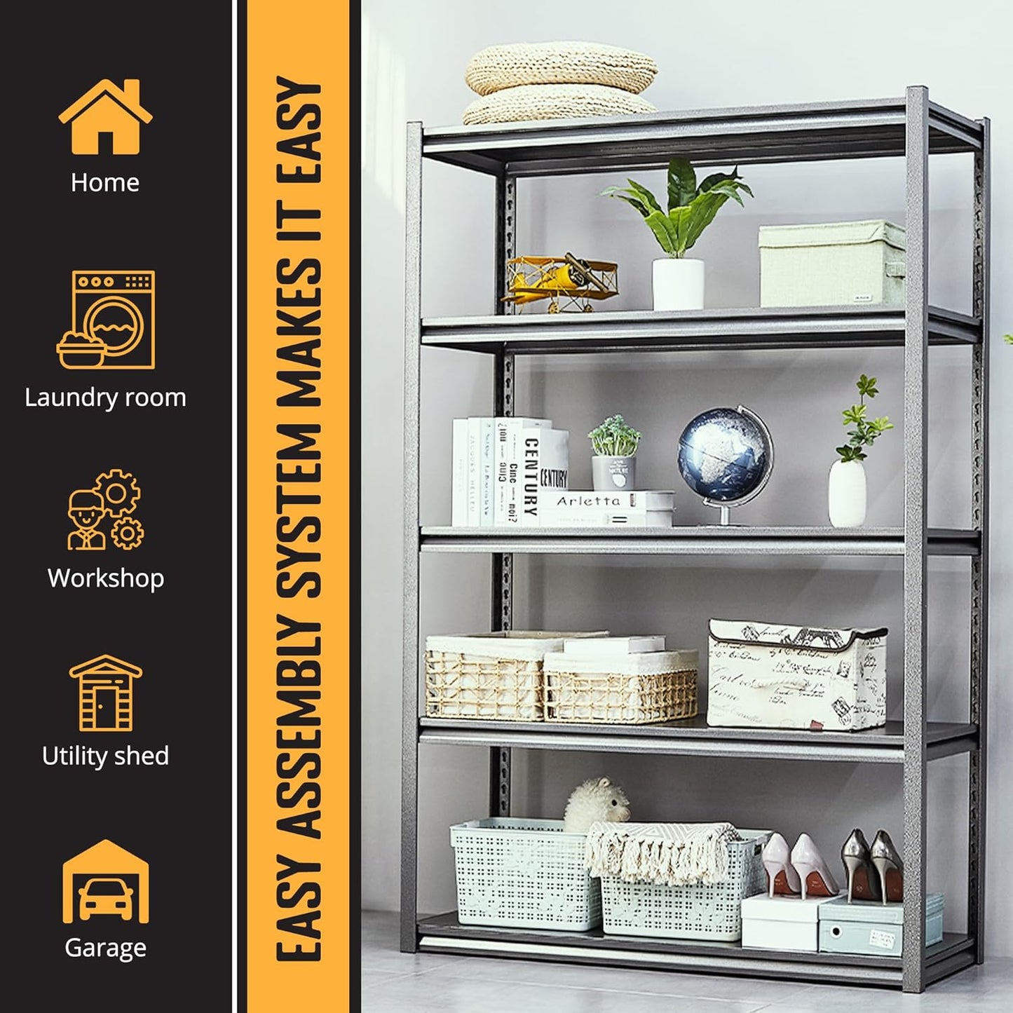 Rigma 5 Tier Garage Shelf, Heavy Duty Steel Shelving Unit, Adjustable Metal Multi-use Storage Rack, Shelves for Garage, Basement, and Industrial Warehouse Or Office (36" W X 16" D X 72" H 5-Tier)