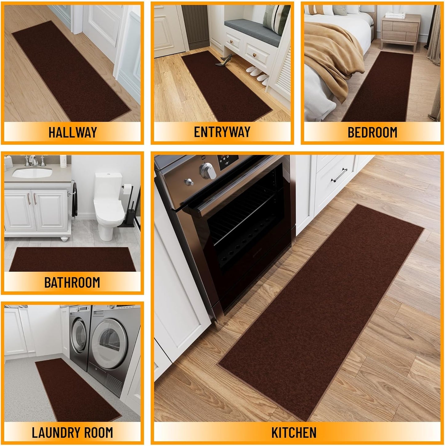 Ottomanson Hallway Runner Rug 20" x 59" Non Slip Solid Area Rugs Easy to Clean Laundry Rug Runner Durable & Pet Friendly Floor Carpet Runners for Hallways Entryway Living Room Kitchen, Brown