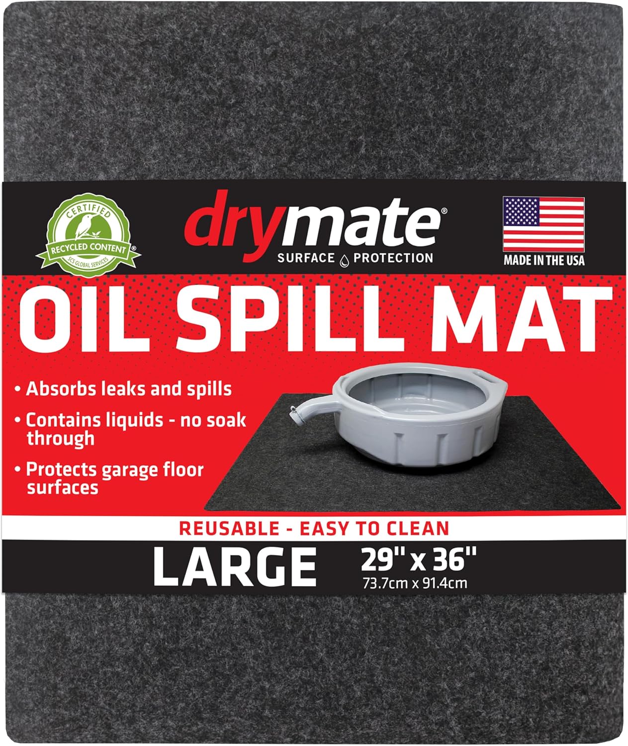 Drymate Oil Spill Mat (29" x 36"), Premium Absorbent Oil Pad, Reusable, Washable, Durable, Waterproof Backing Contains Liquids, Protects Garage Floor Surface (USA Made)