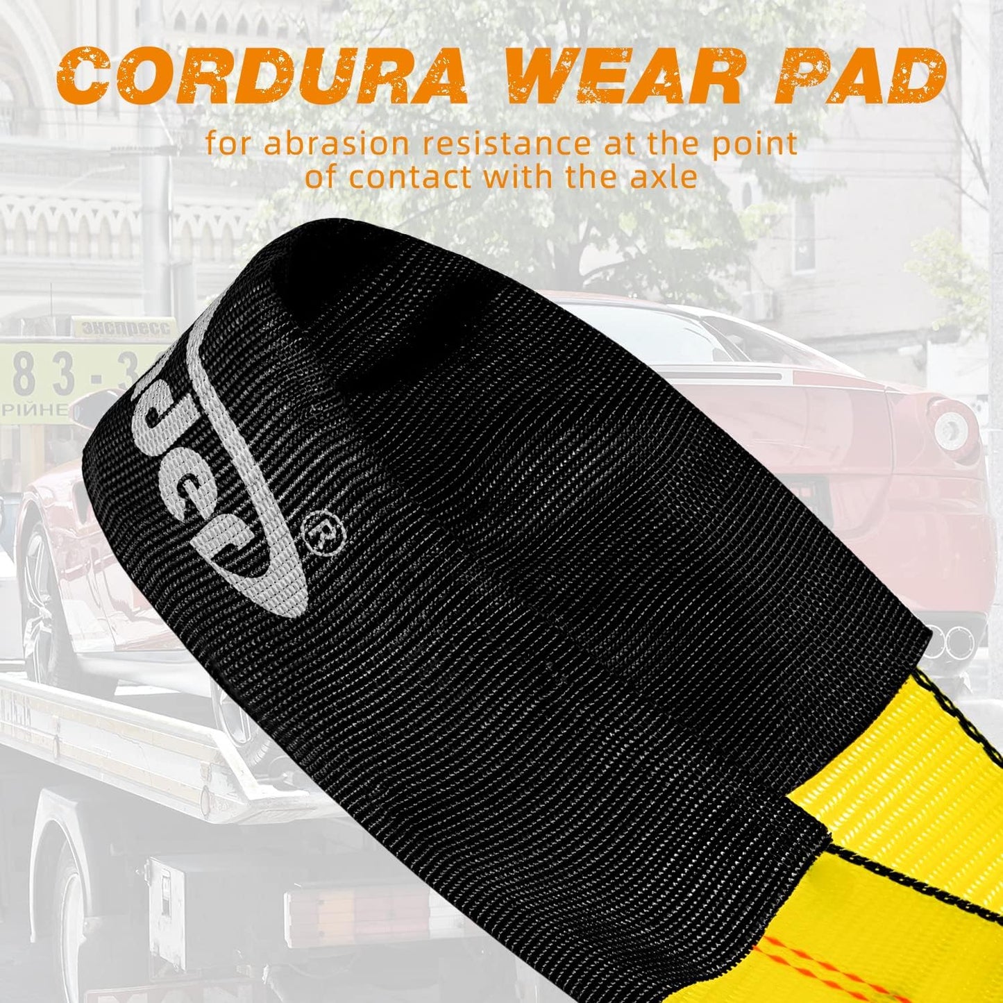 Heavy Duty Adjustable Car Tie Down Kit with Snap Hooks -Break Strength 10,000 lbs-Working Load 3333 lbs-2 Inch x 114 Inch - 4 Pack Axle Tie Down Straps (Yellow)