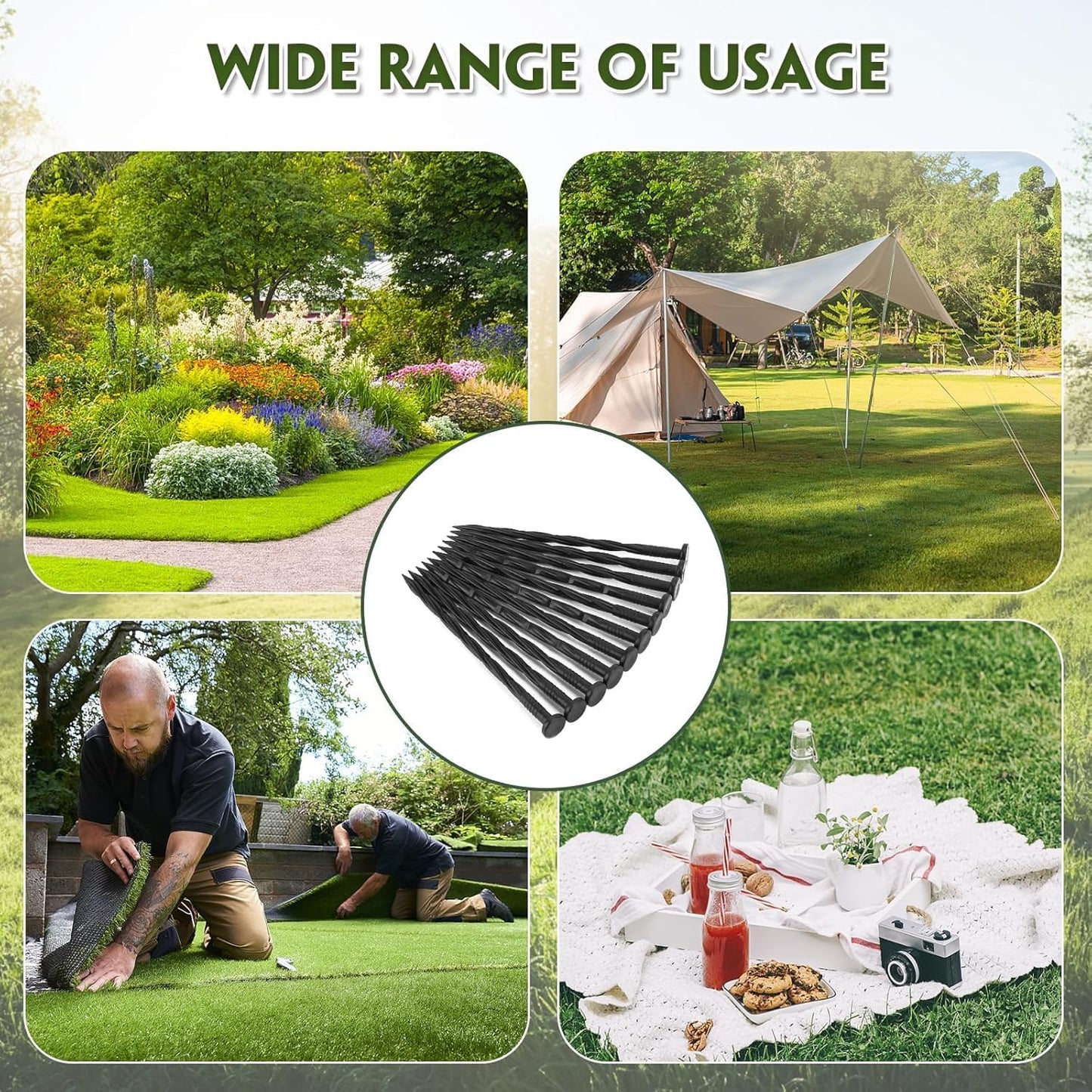 Landscape Edging Stakes, 70 Pcs 8" Plastic Garden Spikes, Spiral Nylon Anchoring Spikes for Paver Edging, Weed Barriers, Artificial Turf, Tent, Grass Pathway and More, Black