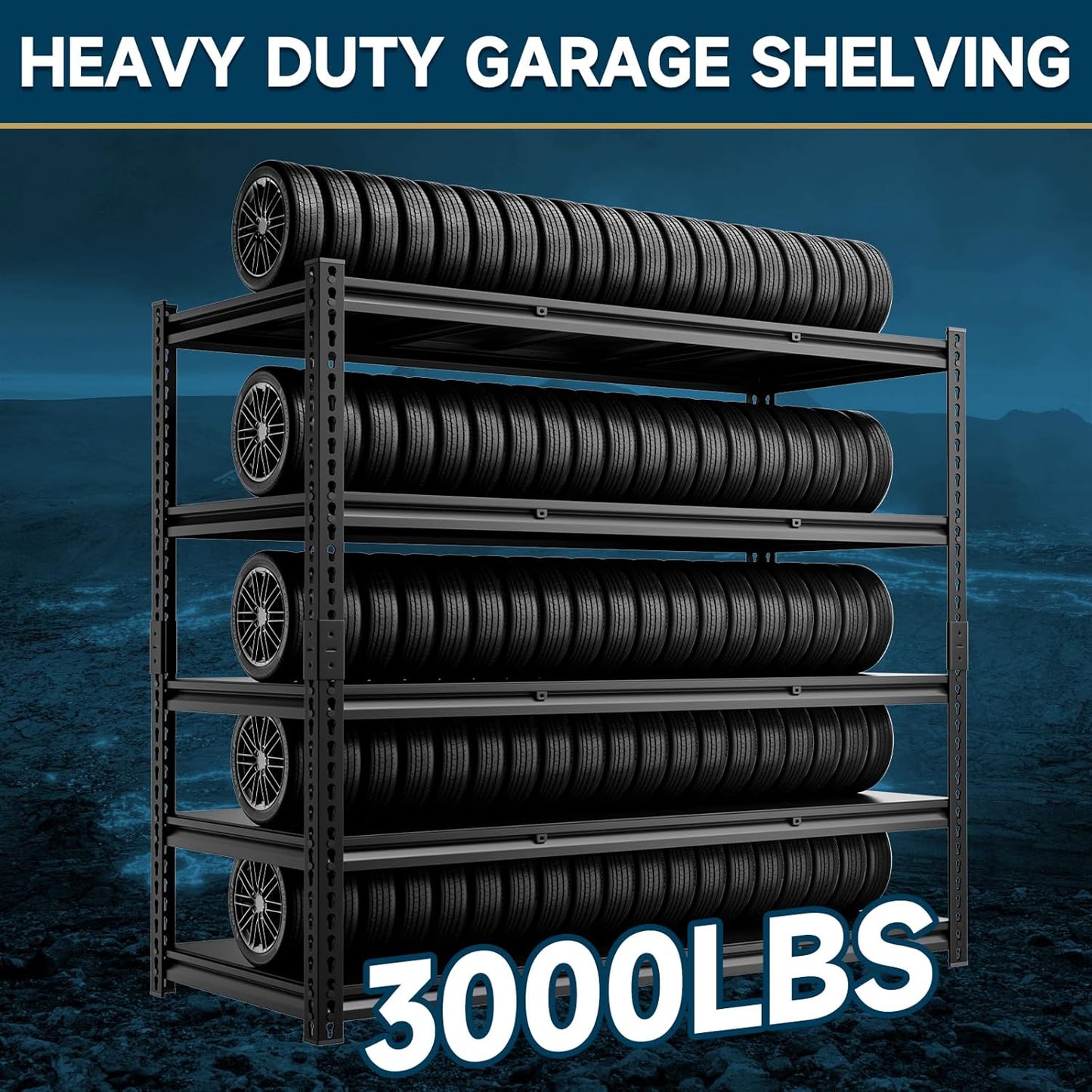 5-Tier 60”D X 24”W X 72”H Heavy Duty Shelving 3000LBS Garage Storage Rack Heavy Duty Adjustable Industrial Warehouse Shelving(Black)