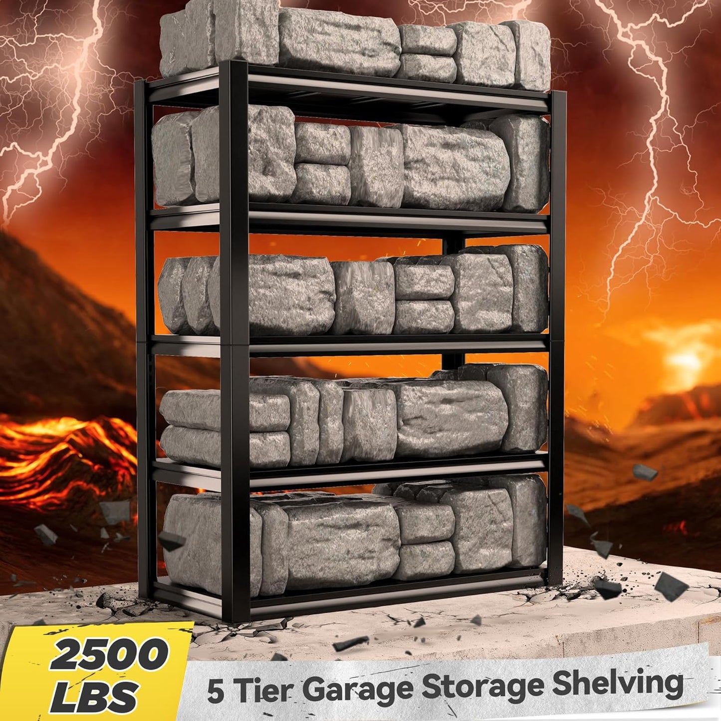 REIBII Garage Shelving Heavy Duty Garage Storage Shelves, Extra Large Adjustable Storage Rack with 5 Tier Metal Shelving Unit, 2500LBS Loads Heavy Duty Shelf, Easy Assembly, 2 Pack