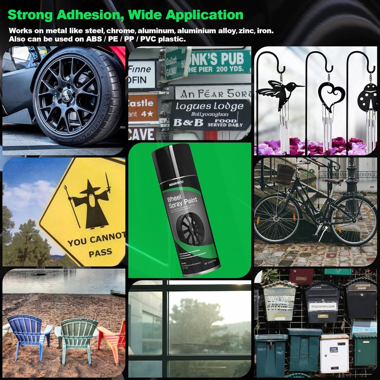 NADAMOO Aluminum Wheel Spray Paint, Car Rim Aerosol Paint for Recolor and Protection of Metal Surface, Semi-gloss Black, 2 Cans, 13 Oz Per Can