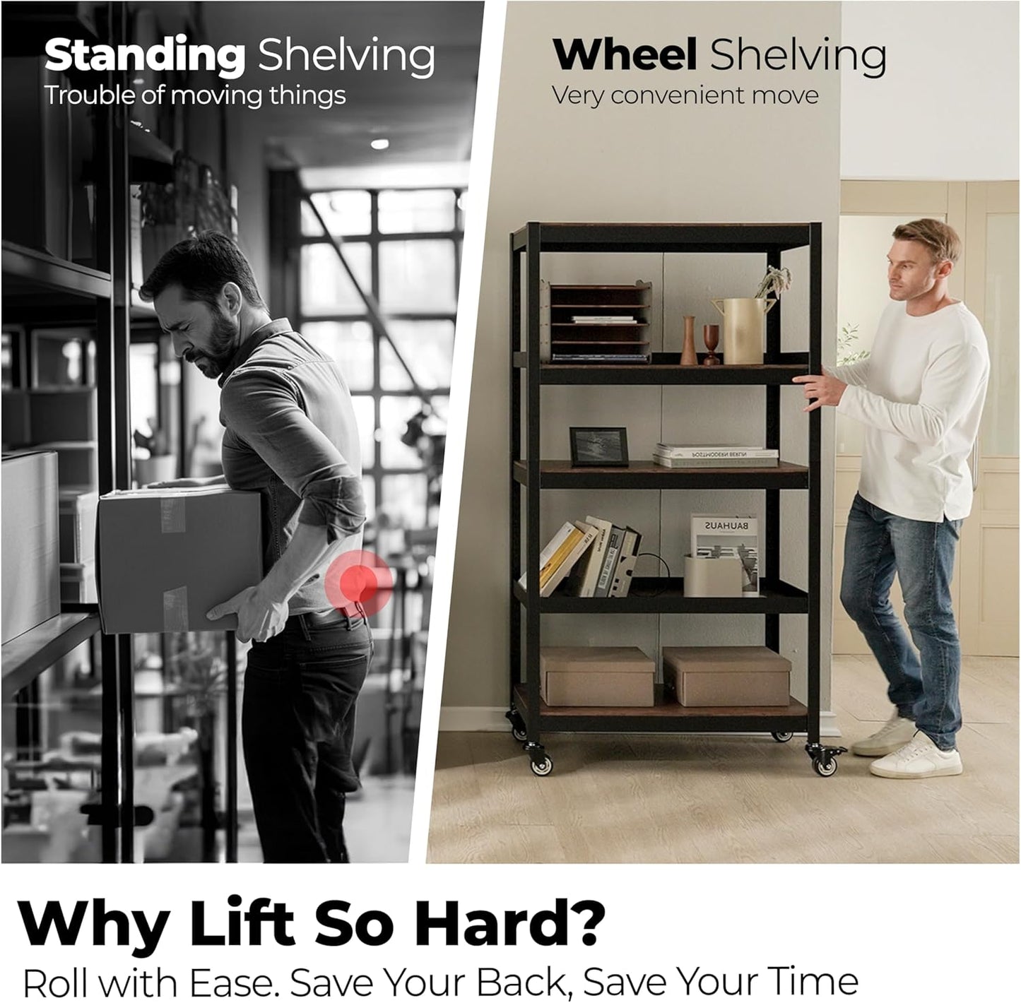 HOMEDANT House 5-Tier Metal Rolling Cart Shelf Rack Casters Heavy Duty Wheel Shelving Unit Adjustable Utility Storage Shelves Organizer Shelf Kitchen Garage 36.2" W x 16.5" D x 69.5" H 10Pack