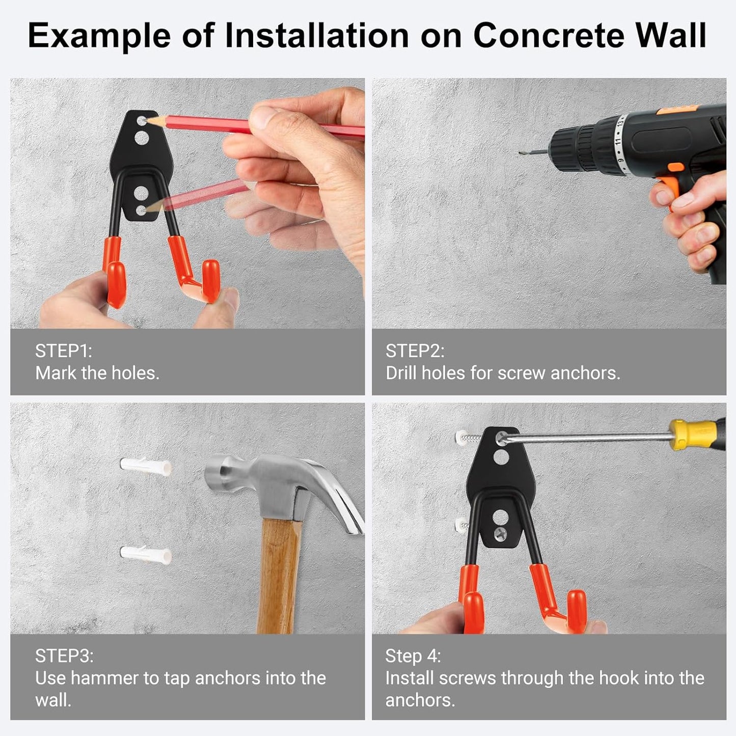 Garage Hook Heavy Duty Wall Storage Hangers, 18 Pack Garage Storage Hooks Steel Tool Organizer Orange for Ladders, Ropes, Garden Tools