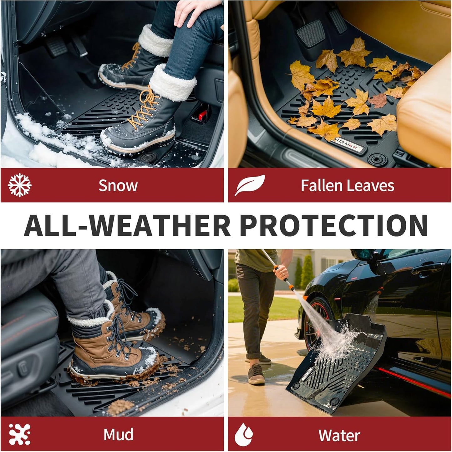 YITAMOTOR Floor Mats Fit for 2018-2025 Ford Expedition/Expedition Max (Only Fit 8 Seats) with 2nd Row Bench Seat, All-Weather Custom Fit Front 1st & 2nd 3rd Seat Black Floor Liner Set