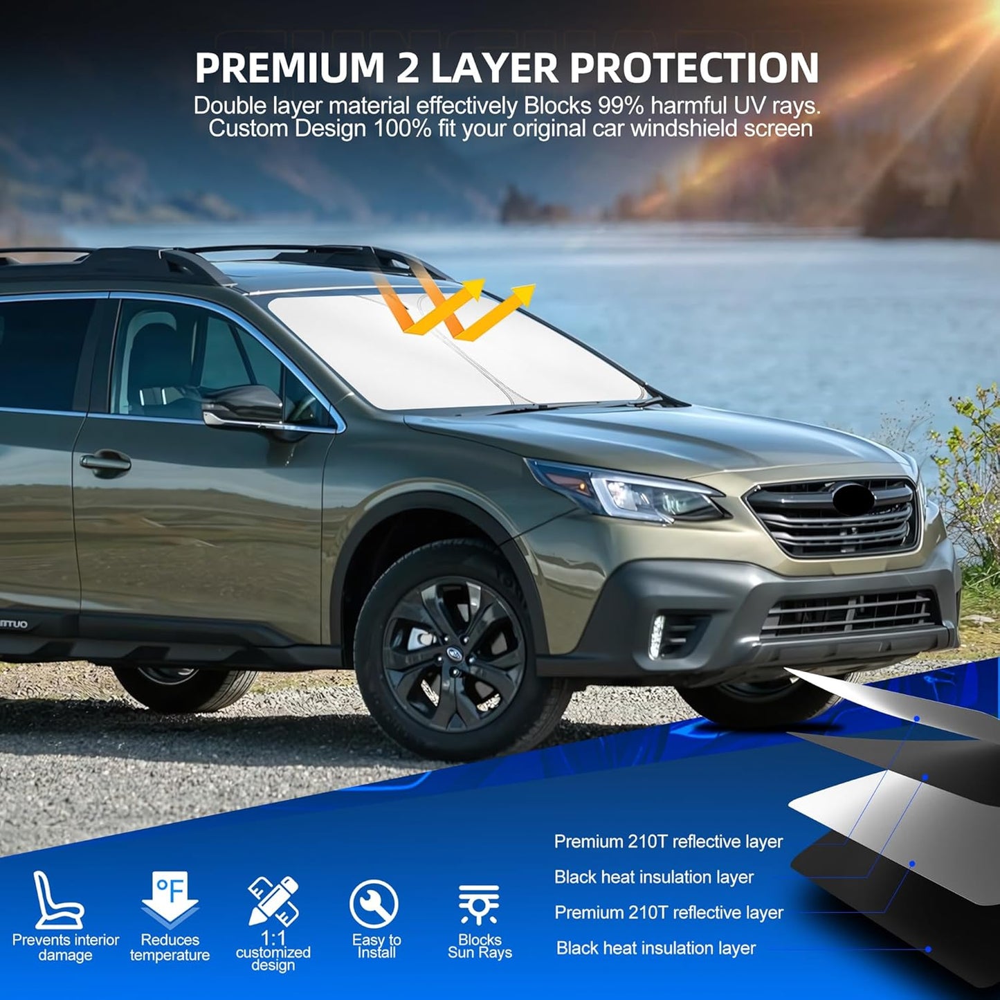 Windshield Sun Shade for S-ubaru Outback 2020-2025 Foldable Sunshade Custom Fit Front Window Car Interior Accessories Protector Blocks UV Rays