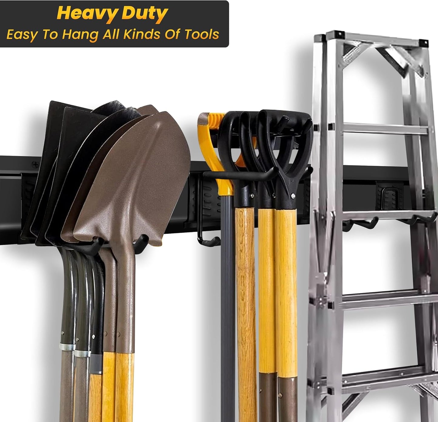 Garage Tool Organizer Wall Mount, 48-Inch Multi-Functional Garage Hooks Heavy Duty with Sliding Track, Black Coating, Non-Slip Pads, and Rubber Protectors for Garage Organization and Garage Storage