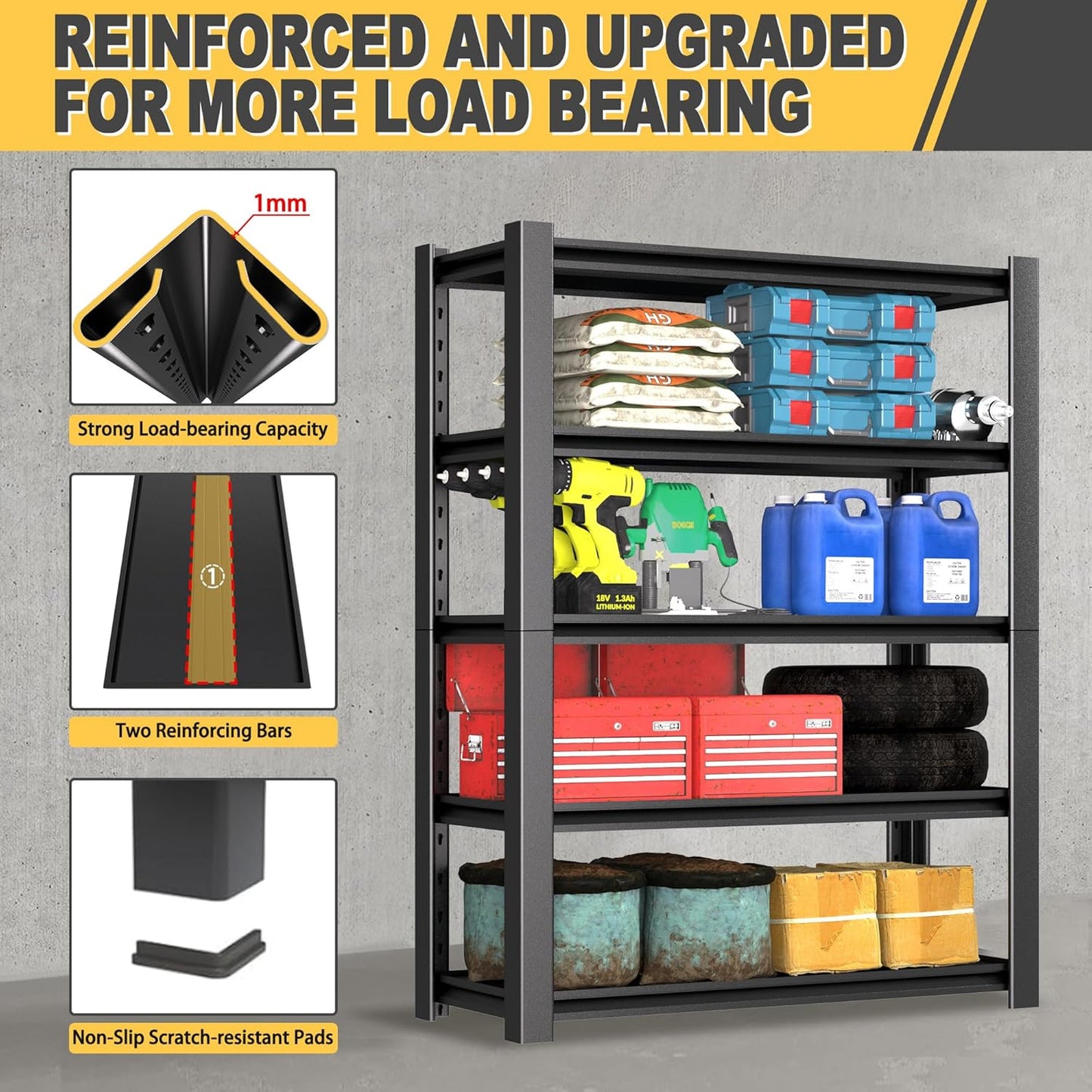 72" H x 48" W x 20" D 5-Tier Heavy Duty Garage Shelving Unit, 3000 LBS Capacity Metal Storage Rack,Adjustable Steel Shelves for Garage, Warehouse, Basement, Pantry, Workshop.1 Pack