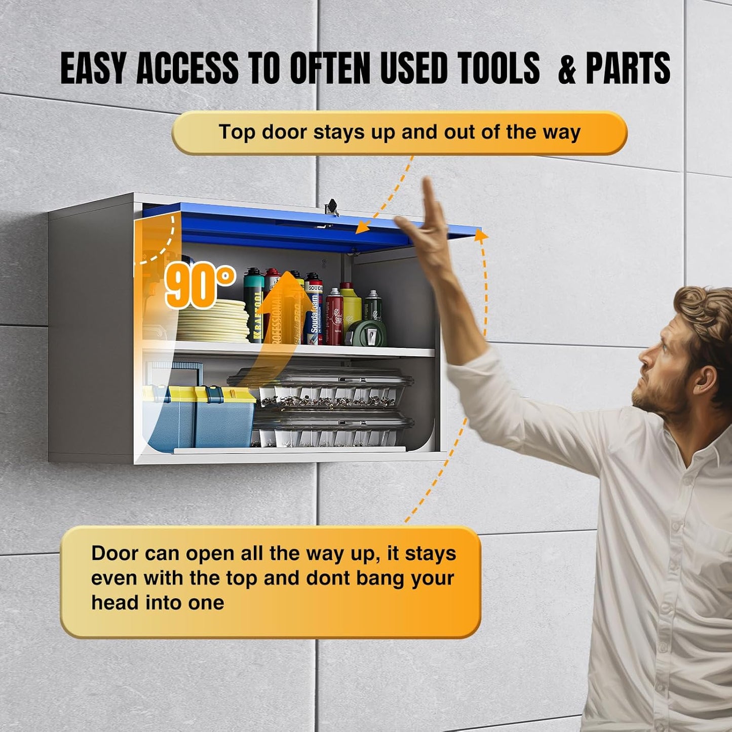 Metal Wall-Mounted Storage Cabinet Tool Chest - 22" H Steel Garage Cabinet With Lockable Door - Utility Trailer Rack Assembly Required