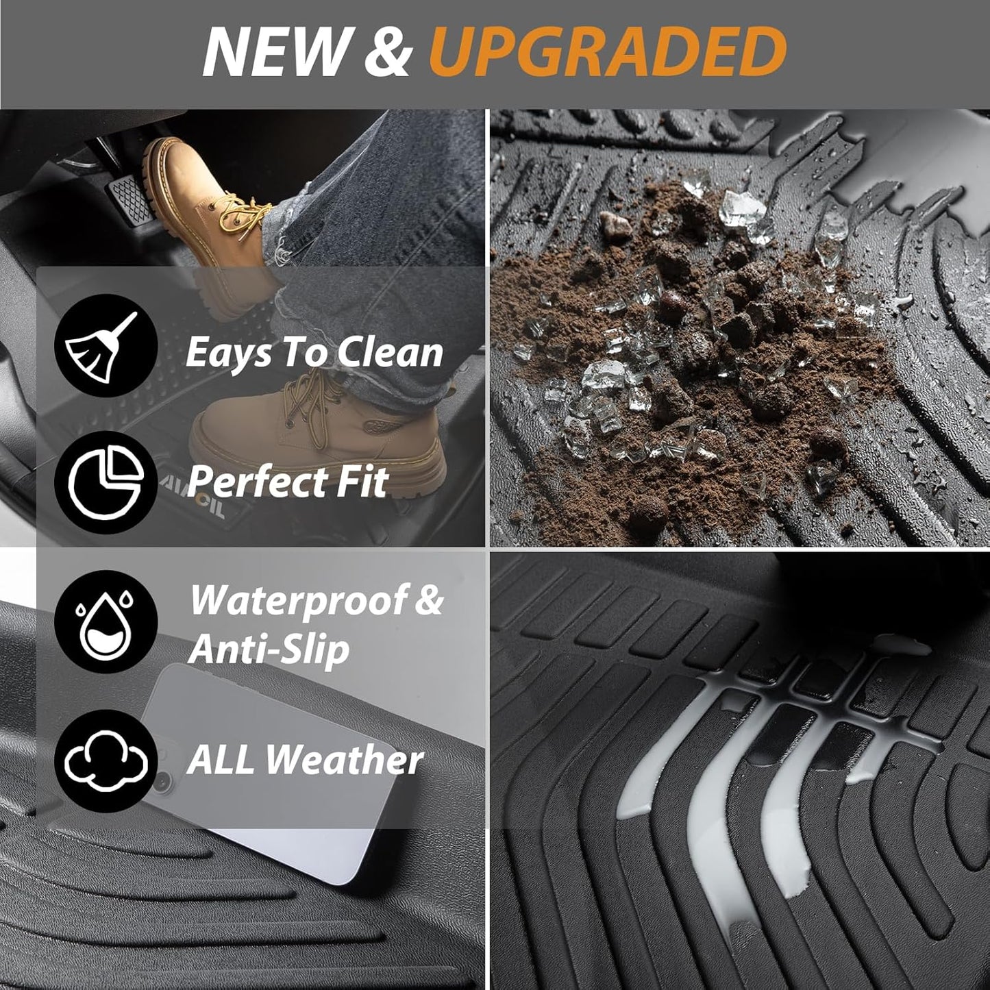 AIPOIL® Floor Mats for 2019-2023 Ford Range SuperCrewCab All Weather Protection TPE Anti-Slip Automotive Full Set Custom Car Mats Accessories - Black