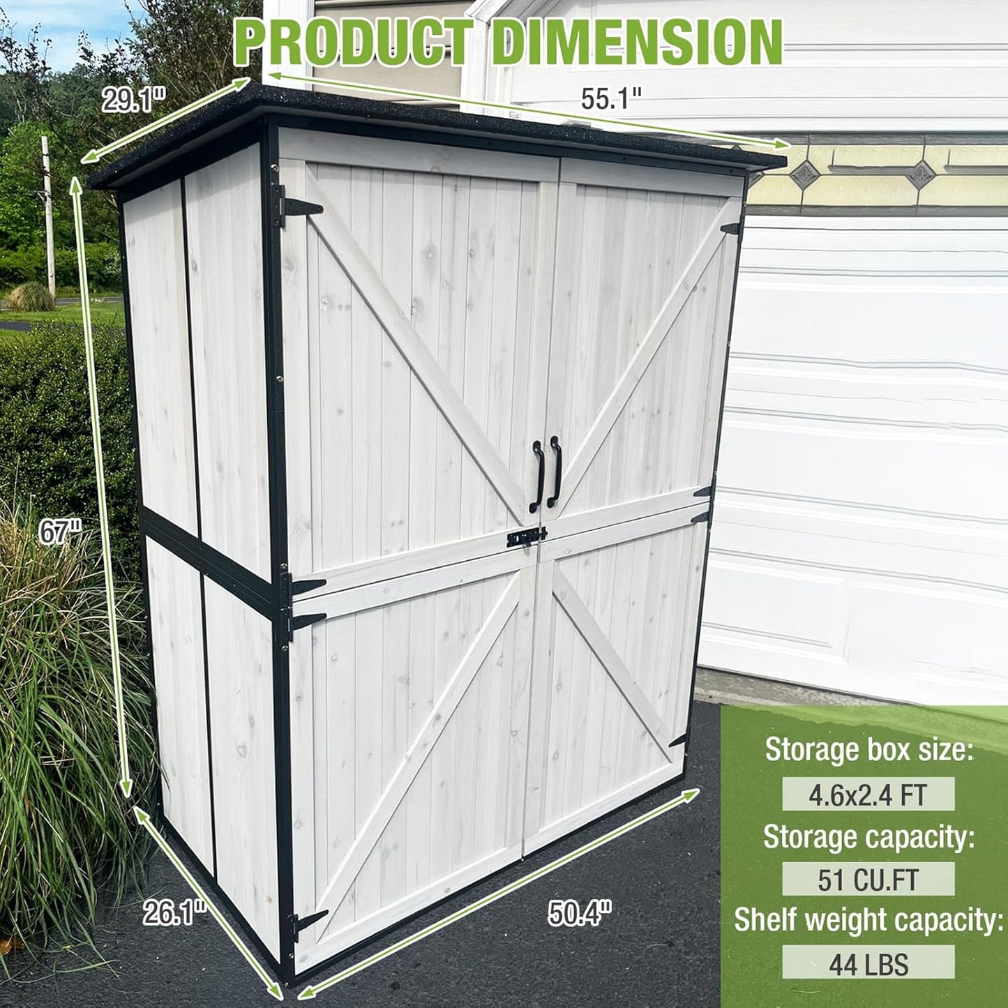 GUTINNEEN Outdoor Storage Shed with Metal Frame,Wooden Tool Cabinet with Adjustable Shelfs, House Garden Shed for Backyard Garden Patio Lawn