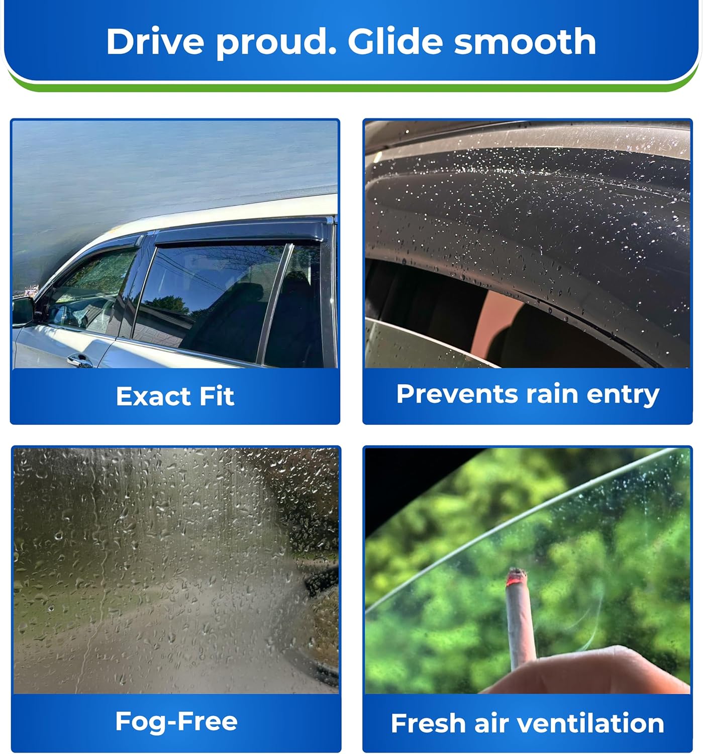 KPY Window Visor Compatible with Nissan Xterra 2000-2004, 4PC Rain Guard Side Window Vent Deflectors Tape-On Style, 2000 2001 2002 2003 2004