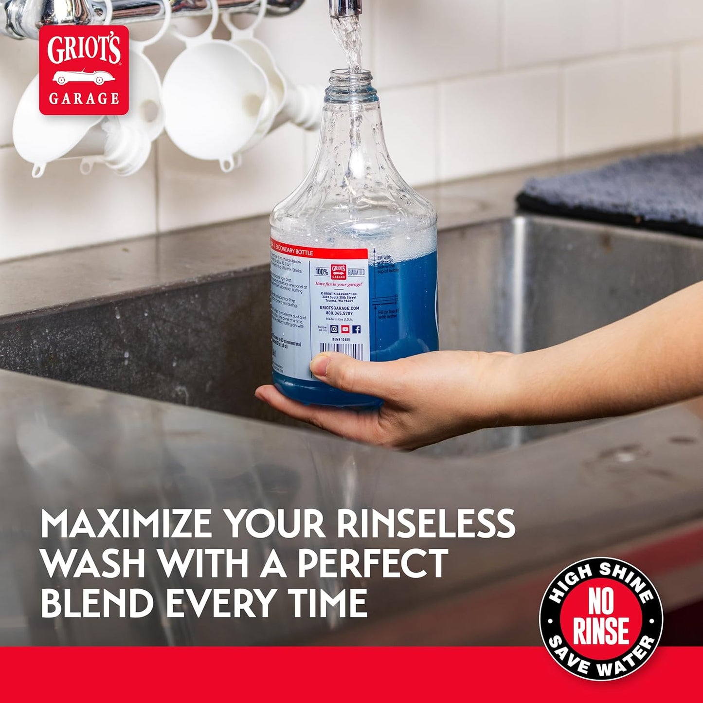Griot's Garage Rinseless Wash Secondary Bottle with Sprayer, Durable, OSHA-Compliant, Features a Built-In Measuring Scale, 10489
