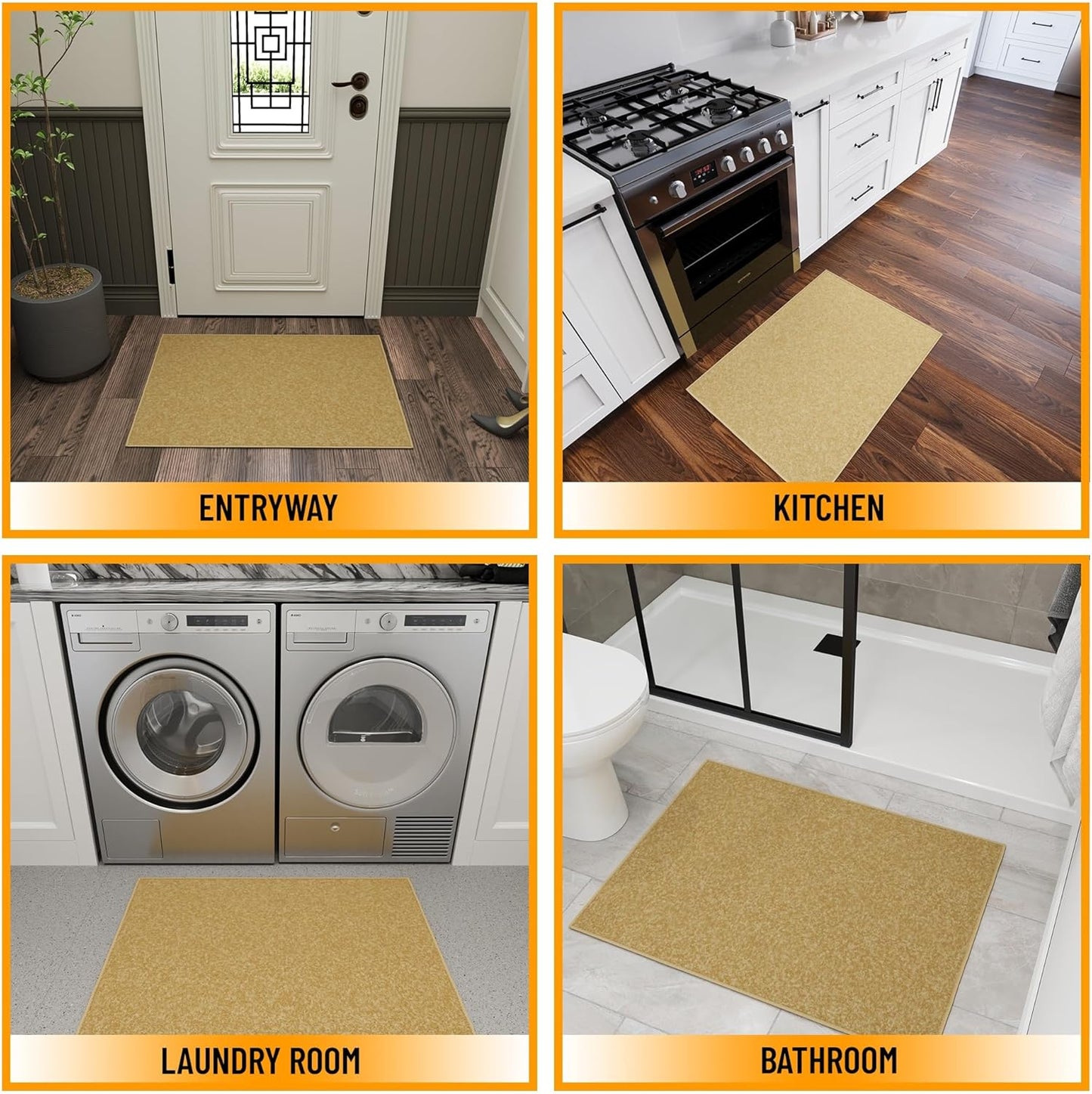 Ottomanson Rugs for Entryway 2'3" x 3' Non Slip Solid Small Area Rugs Durable Front Door Mat Rug Stain Resistant Entrance Rugs for Bathroom Kitchen Bedroom & Living Room, Beige